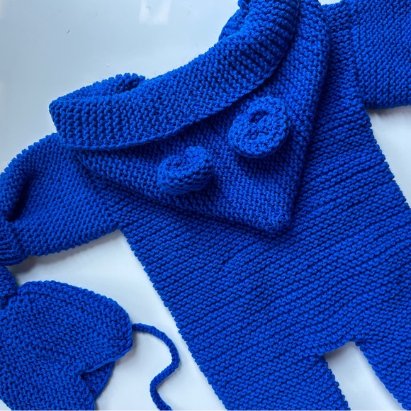 NEW Baby Romper Jumpsuit 0 3 6 months blue handmade Bodysuit Winter - Picture 6 of 6